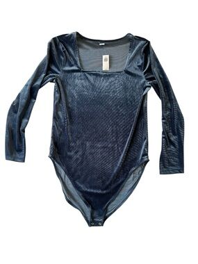 NWT Long-Sleeve Velvet One-Piece Bodysuit - Navy Size XL